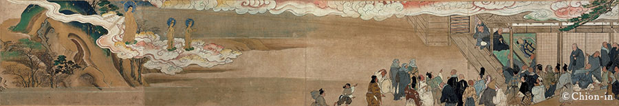 『法然上人行状絵図』巻三十七段五 法然上人のもとに、三尊仏が来迎