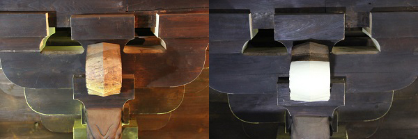 白い紙を貼る前(左)と貼った後(右)